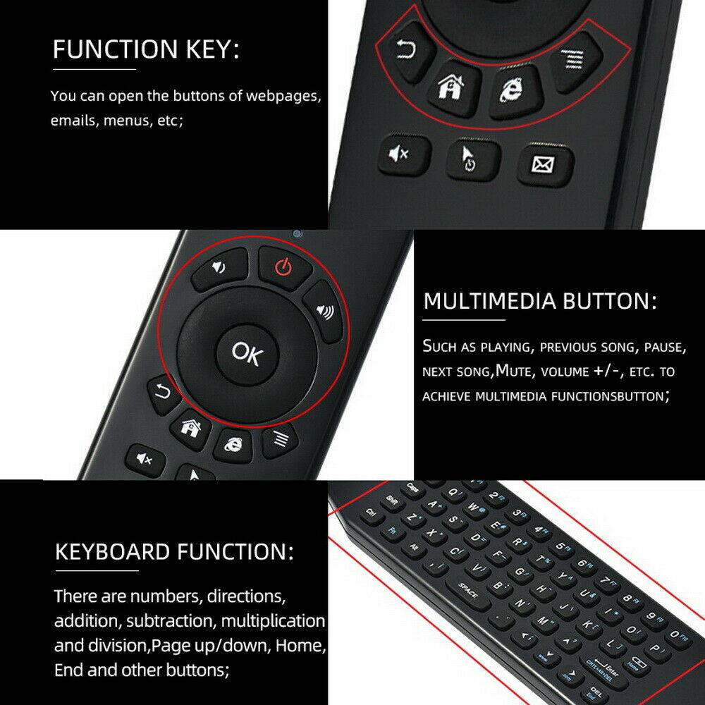 Wireless Remote Control Keyboard Air Mouse 2.4G For XBMC Android TV Bo ...