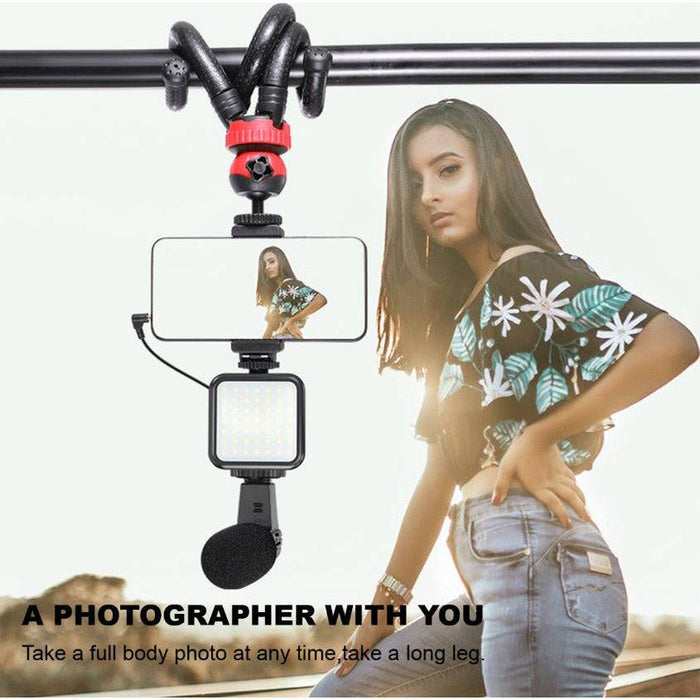 04LM Vlogging Kit LED Light Mobile Vlog Phone Video Selfie Stand Gorilla Tripod - Battery Mate