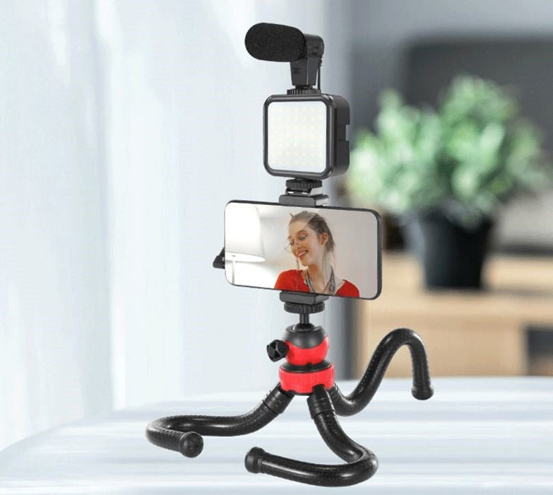 04LM Vlogging Kit LED Light Mobile Vlog Phone Video Selfie Stand Gorilla Tripod - Battery Mate