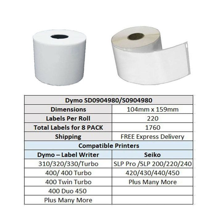 1 Roll | SD0904980 Compatible Dymo 4XL S0904980 Shipping Labels 104mm x 159mm - Battery Mate