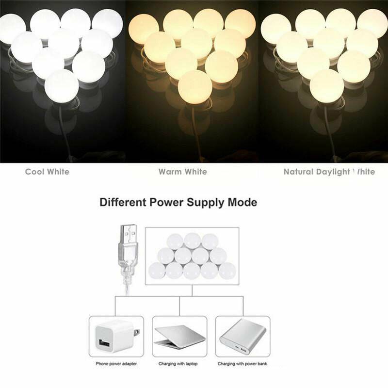 10 Bulbs Hollywood Style Dimmable Lamp Vanity Light LED Make Up Mirror Lights - Battery Mate