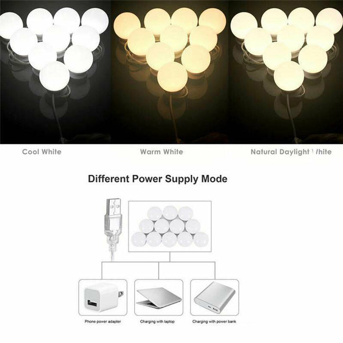 10 Bulbs Hollywood Style Dimmable Lamp Vanity Light LED Make Up Mirror Lights - Battery Mate