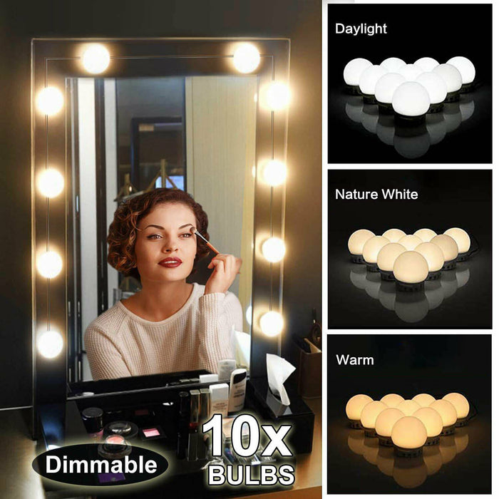 10 Bulbs Hollywood Style Dimmable Lamp Vanity Light LED Make Up Mirror Lights - Battery Mate