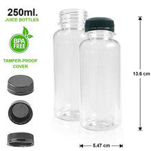 Load image into Gallery viewer, 10 Pack | 250ml Clear Bottles Round PET With Black Lids Tamper Evident - Battery Mate