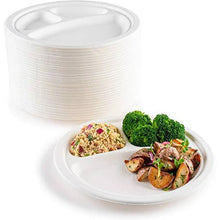 Load image into Gallery viewer, 10 Pack | 3 Compartment Compostable 10 inch Heavy-Duty Plate Eco-Friendly Disposable - Battery Mate