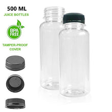 Load image into Gallery viewer, 10 Pack | 500ml Clear Bottles Round PET With Black Lids Tamper Evident - Battery Mate