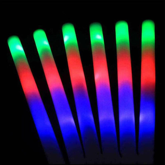 10 Pack | LED Foam Sticks RGB Thunder Wand Glow Sticks Flashing Light Rave Party - Battery Mate