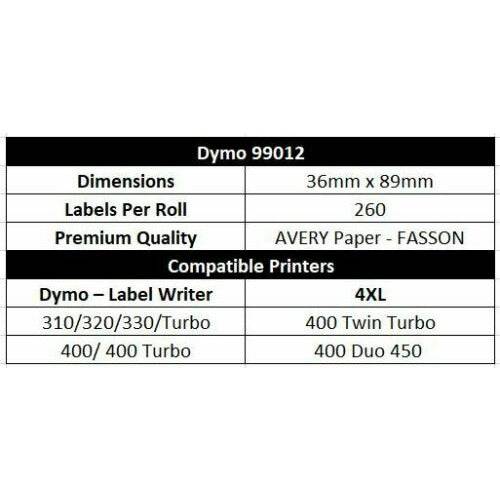 10 Roll | Dymo Compatible 99012 SD99012 LabelWriter 450 Seiko Product Labels 36mm x 89mm - Battery Mate