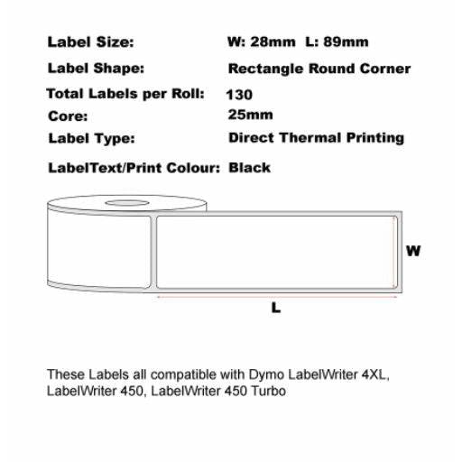 10 Rolls | Compatible Dymo #99010 White Labels 28mm x 89mm 130L - Battery Mate