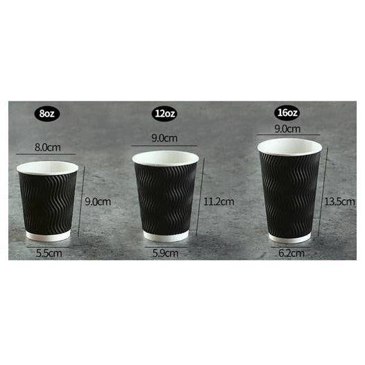 [100 Pack] Disposable Coffee Cups 8oz 12oz 16oz Bulk Paper Triple Wall Take Away - Battery Mate