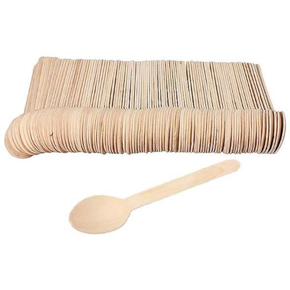 100 Pack | Eco Friendly Wooden Cutlery Spoon Natural - Battery Mate