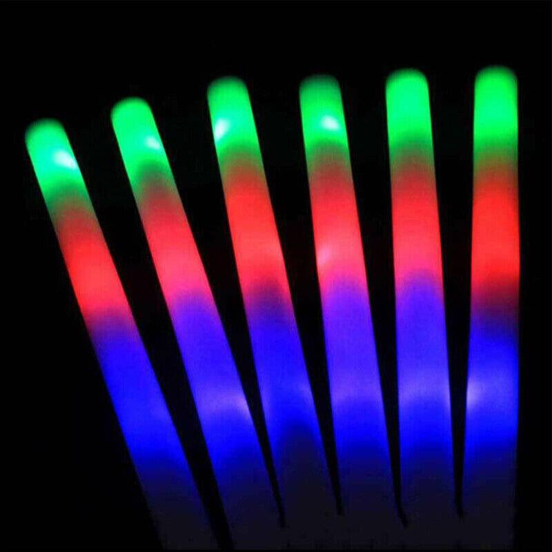 100 Pack | LED Foam Sticks RGB Thunder Wand Glow Sticks Flashing Light Rave Party - Battery Mate