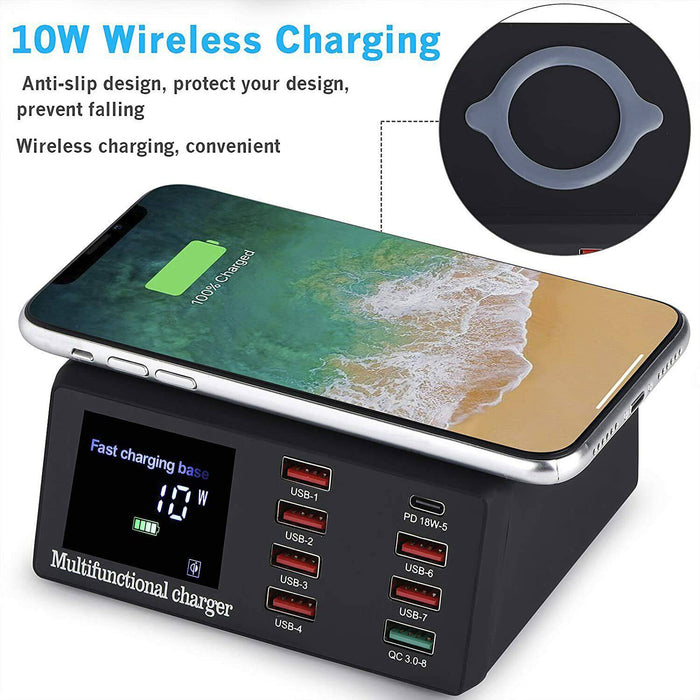 100W 8 Ports Multi USB Charger Quick Charge Fast Wireless Charging Station HUB - Battery Mate