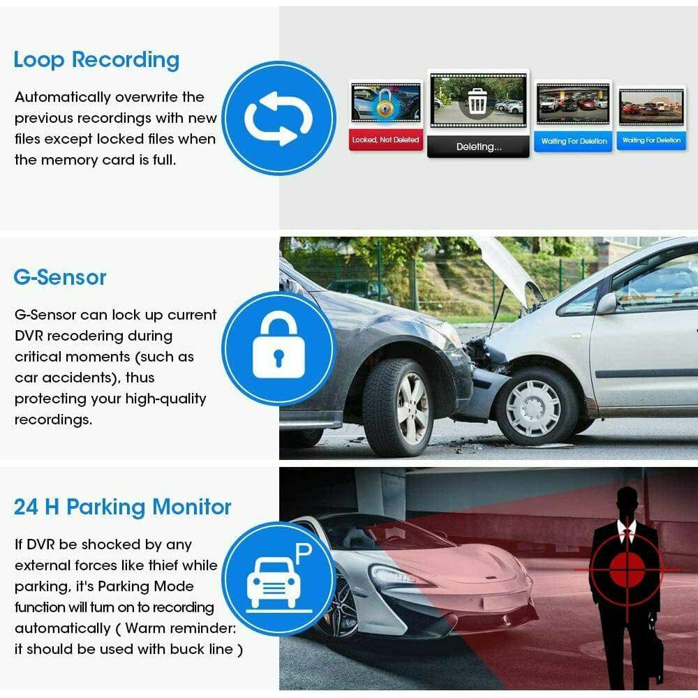 1080P Dash Camera / Reverse Camera With Motion Sensors & Park Assist - Battery Mate