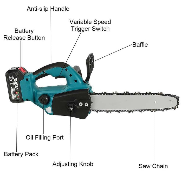 12'' Electric Chainsaw Cordless Brushless Wood Cutting For Makita 18V + Battery - Battery Mate