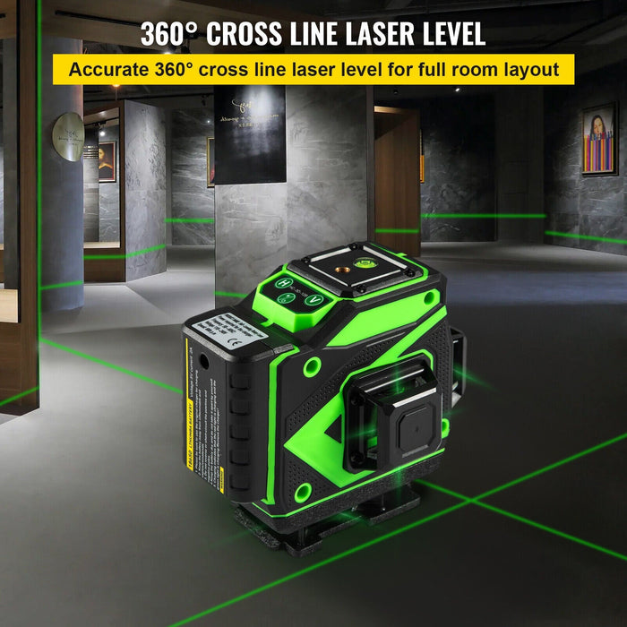 12 Lines Green Laser Level Self Leveling 3x360° Cross Line - Battery Mate