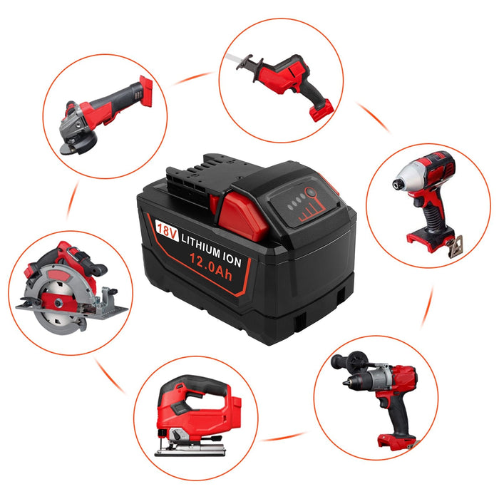 12Ah For Milwaukee M18 18V Li-ion Extended Battery 48-11-1850 48-11-1860 - Battery Mate