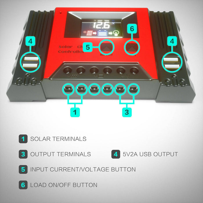 12v & 24V 40A Solar Panel Battery Regulator Charge Controller with 4 USB - Battery Mate