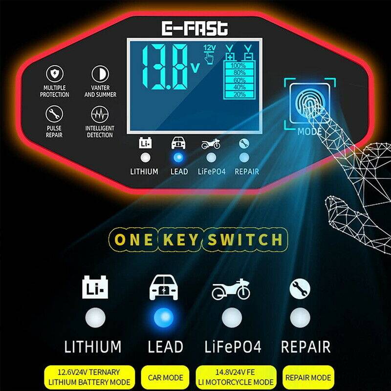 12V 24V Car Battery Charger Lead-acid AGM GEL-Lithium LiFePO4 Battery Repair Use - Battery Mate