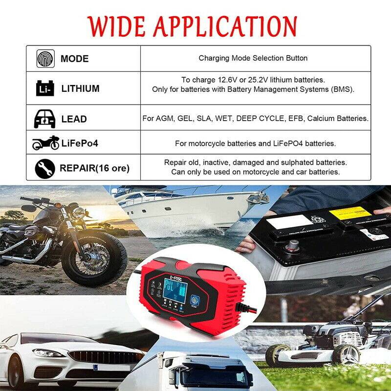 12V 24V Car Battery Charger Lead-acid AGM GEL-Lithium LiFePO4 Battery Repair Use - Battery Mate