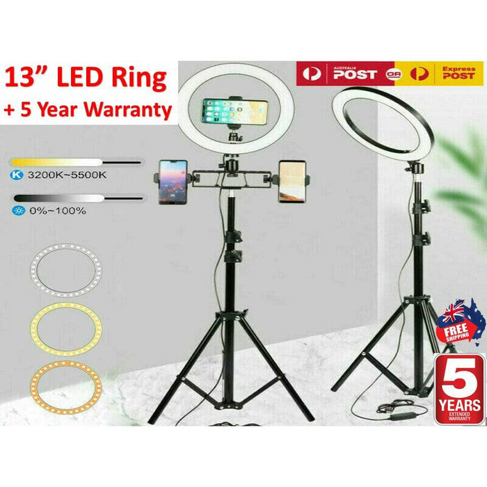 13" LED Ring Light Dimmable Lighting Kit Phone Selfie Tripod Stand Youtube Live - Battery Mate