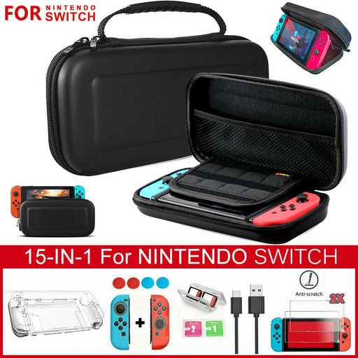 15 in 1 Nintendo Switch Travel Case EVA Hard Bag + Screen Protector + MANY Accessories - Battery Mate