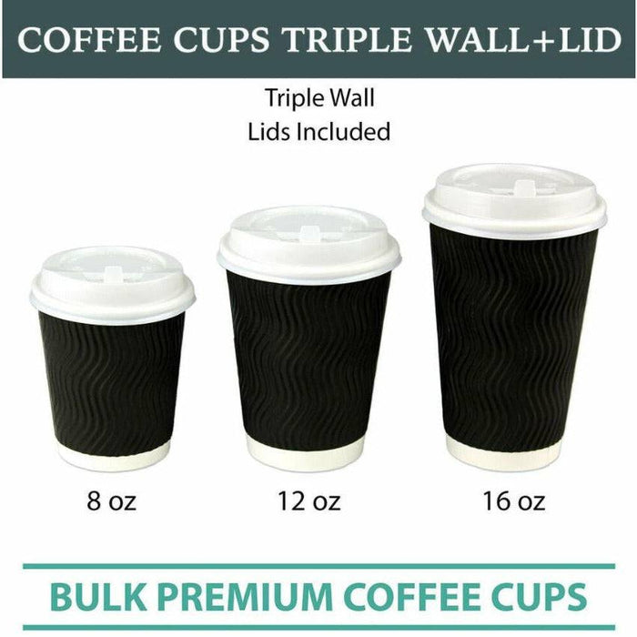 16oz (Large) 50pcs Disposable Coffee Cups Bulk Takeaway Paper Triple Wall Take Away - Battery Mate