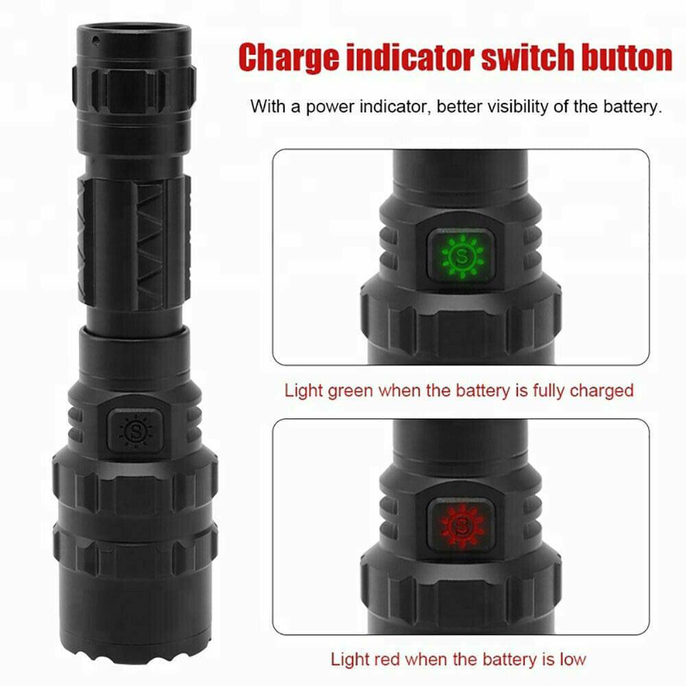 180000LM L2 LED Tactical Flashlight USB Rechargeable Camping Hunting Torch - Battery Mate