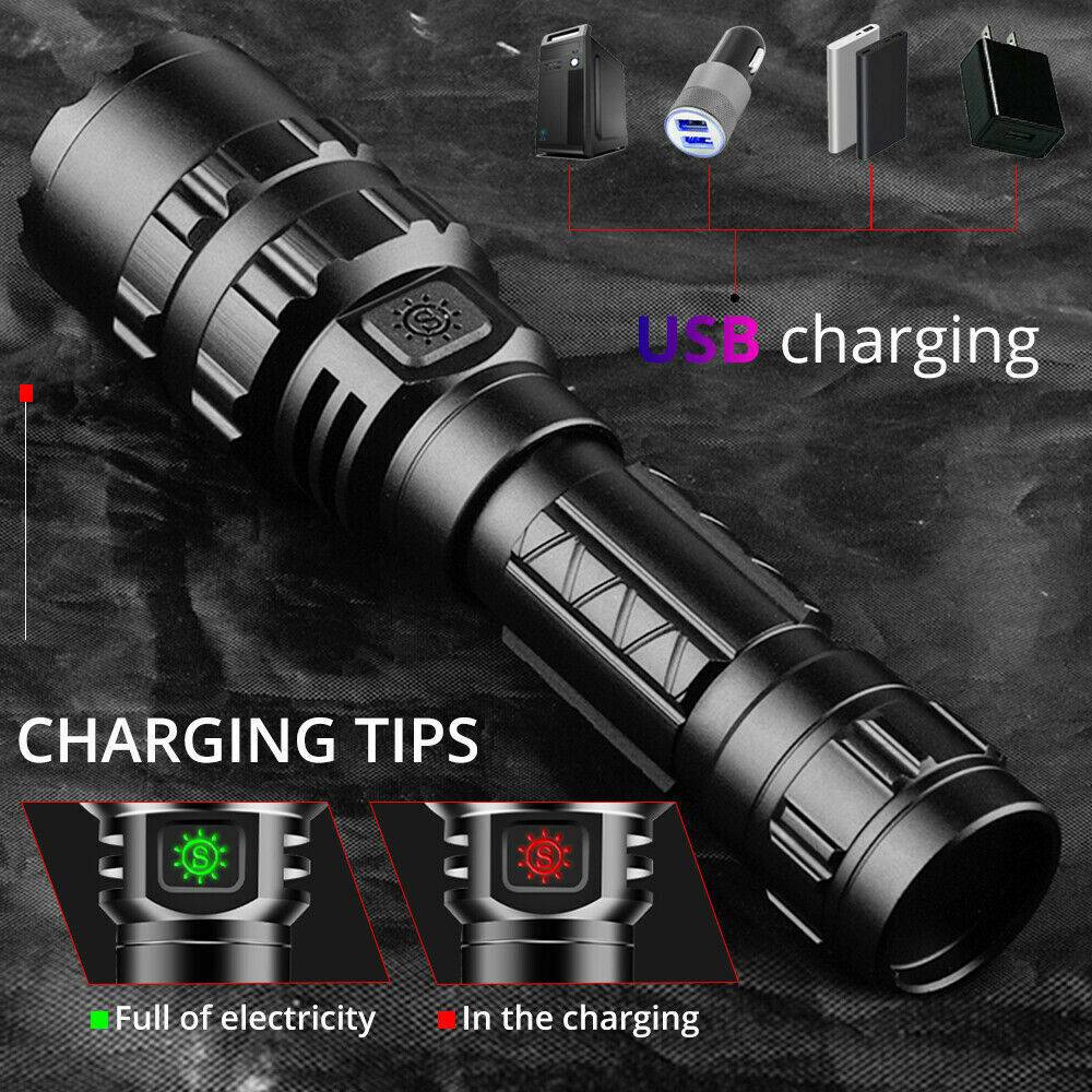 180000LM L2 LED Tactical Flashlight USB Rechargeable Camping Hunting Torch - Battery Mate
