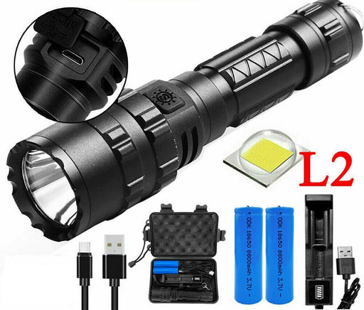 180000LM L2 LED Tactical Flashlight USB Rechargeable Camping Hunting Torch - Battery Mate