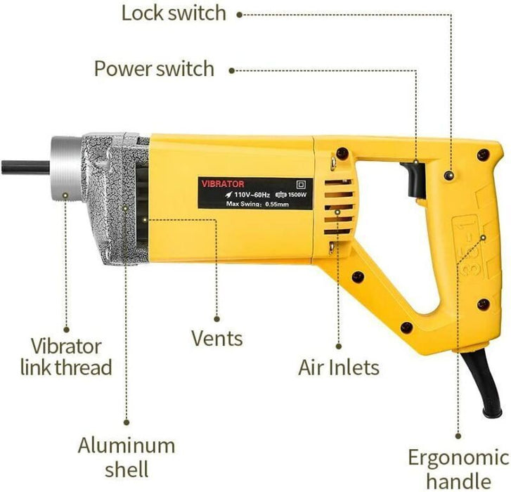 1800W Portable Electric Concrete Vibrator w/ Needle 2m Hose Cement Construct - Battery Mate