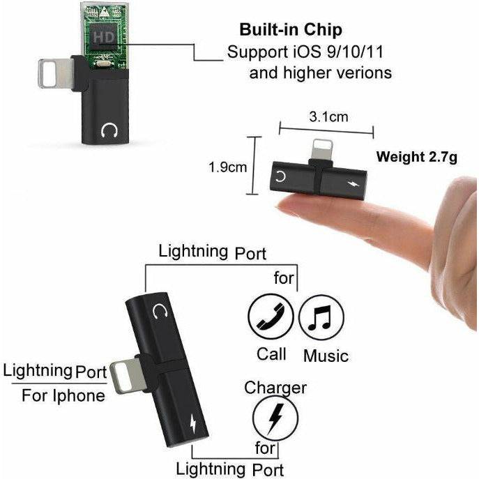 2 iN1 For iPhone 12 11 Xs X 8 7 Adapter Charging Splitter Headphone Jack Cable - Battery Mate