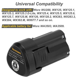 2 Pack 12V 3.5Ah Battery For Worx WA3503 WA3504 WA3505 WA3509 WX125 Cordless Power Tool - Battery Mate