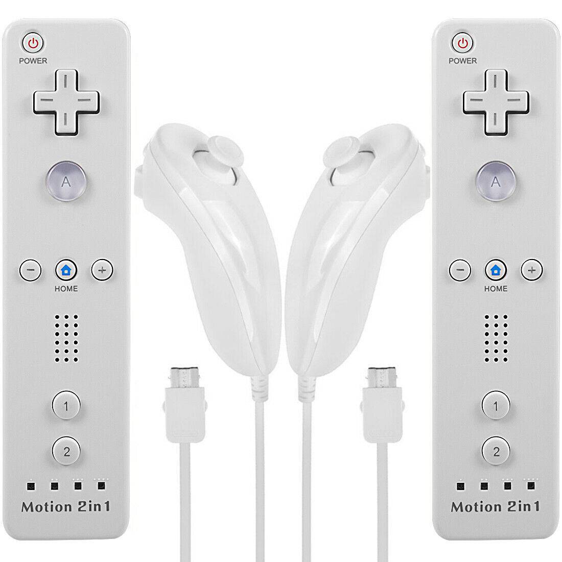 [2 Pack] 2in1 Built-in Motion Plus Remote Nunchuck Controller For Nint ...