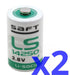 2 Pack | 3.6V 1/2 AA Lithium Battery 1.2Ah, Saft LS14250, R6 Li-SOCl2 - Battery Mate