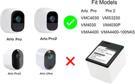 2-Pack Arlo Pro 2 Battery Replacement Fit for Arlo Pro VM4030 VMC4030 VMA4400(-100NAS) 7.4V Li-ion 2200mAh - Battery Mate