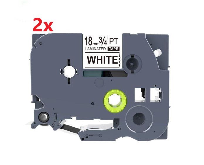 2 Pack Brother TZe-241 Compatible 18mm Black Text on White Laminated Tape - 8 meters - Battery Mate