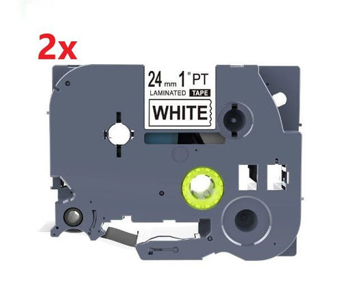 2 Pack Brother TZe-251 Compatible 24mm Black Text on White Laminated Tape - 8 meters - Battery Mate