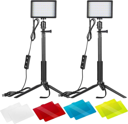 2-Pack Dimmable 5600K USB LED Video Light with Adjustable Tripod Stand - Battery Mate