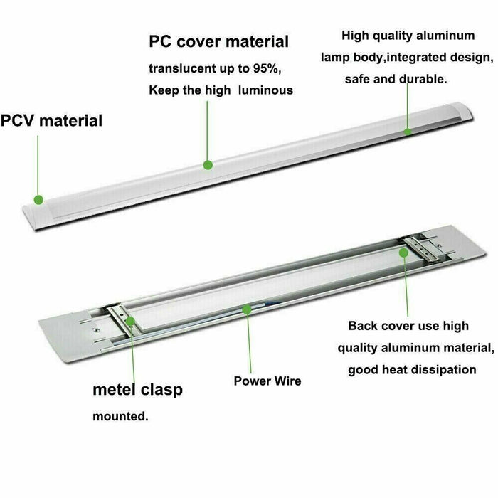 2 Pcs LED Slim Ceiling Batten Light Daylight 60CM Coolwhite 6500K 2-4FT - Battery Mate