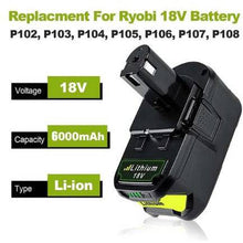 Load image into Gallery viewer, 2 x Ryobi 18V Compatible Battery 6.0Ah P108 P104 ONE+ Plus BPL-1815 - Battery Mate