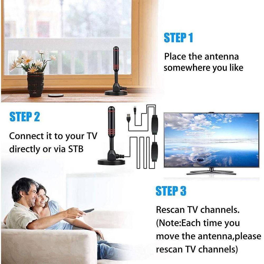 200 Mile Portable TV Antenna Indoor Outdoor Caravan Digital Freeview Aerial Ariel - Battery Mate