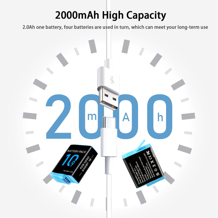 2000mAh Rechargeable Battery for GoPro Hero 9 Hero10 Camera Accessories - Battery Mate