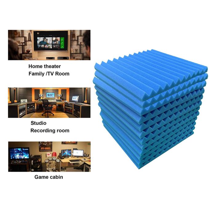 24 Pcs Acoustic Panel Soundproof Studio Foam for Wall Sound-Absorbing Panel | Blue - Battery Mate