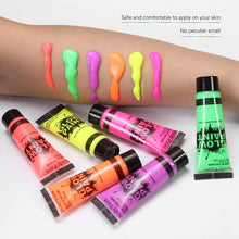 Load image into Gallery viewer, 24 Tubes 25ml Art Body Paint Glow inLight Face &amp; Body Paint with 6 Colors Glow Blacklight Neon Fluorescent for Party Clubbing Festival Halloween Makeup - Battery Mate