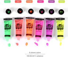 Load image into Gallery viewer, 24 Tubes 25ml Art Body Paint Glow inLight Face &amp; Body Paint with 6 Colors Glow Blacklight Neon Fluorescent for Party Clubbing Festival Halloween Makeup - Battery Mate