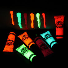 Load image into Gallery viewer, 24 Tubes 25ml Art Body Paint Glow inLight Face &amp; Body Paint with 6 Colors Glow Blacklight Neon Fluorescent for Party Clubbing Festival Halloween Makeup - Battery Mate