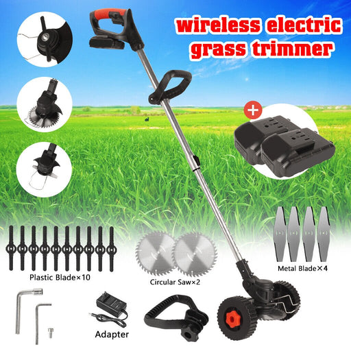 24v 1800w Cordless Grass Trimmer Lawn Grass Brush Cutter Blade Whipper Snipper + 2 Batteries - Battery Mate