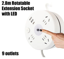 Load image into Gallery viewer, 2.8m Rotatable Extension Cord Power Strip 9 Outlets AC and USB Charging Ports AU - Battery Mate