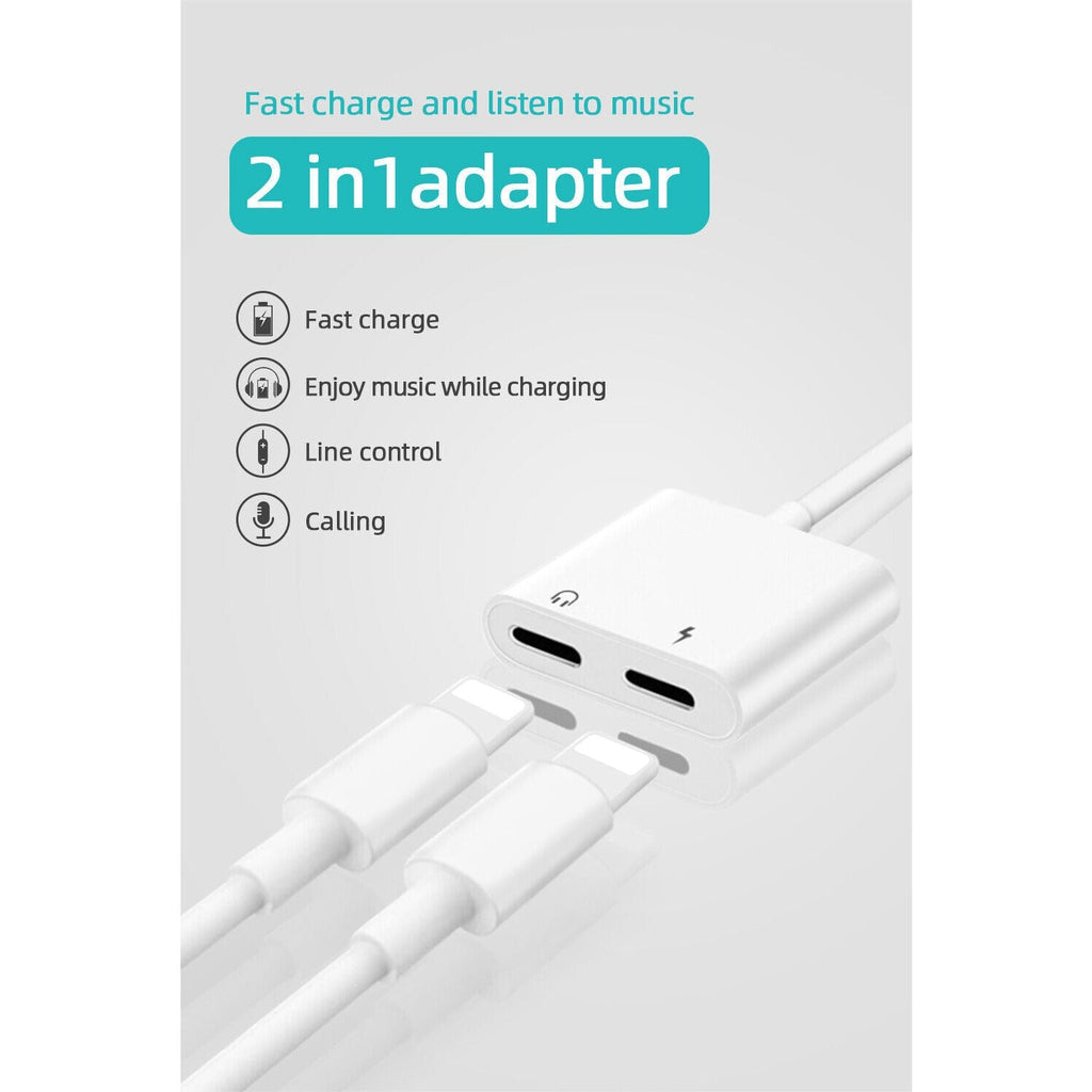2IN1 Splitter Adapter Headphone & Charger Cable For iphone 7 8 X XR XS 11 12 13 - Battery Mate